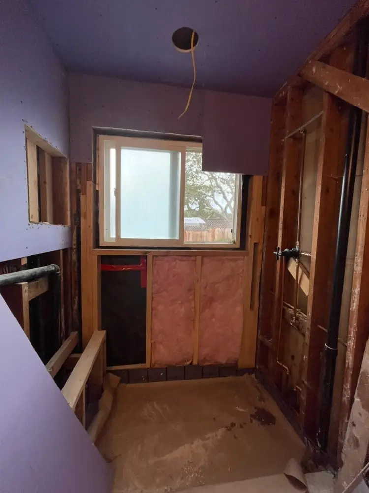 Bathroom framing and insulation during a remodel